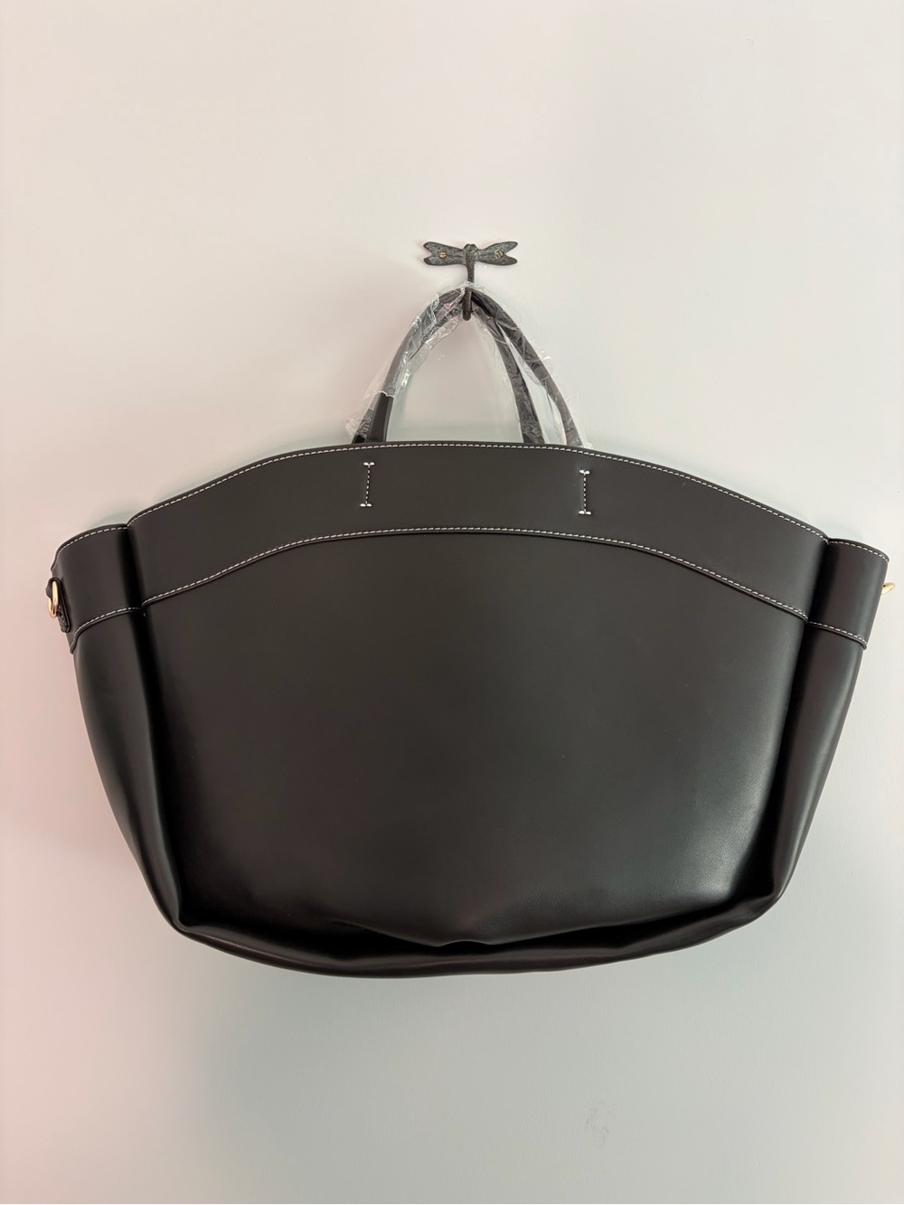 NWT Anthropologie Black Structured Leather Tote Bag